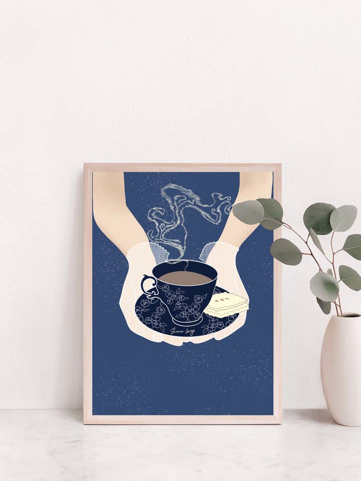 Stampa artistica giclée inglese tea time per la vendita all'ingrosso da parte di Sheena lange Illustrations