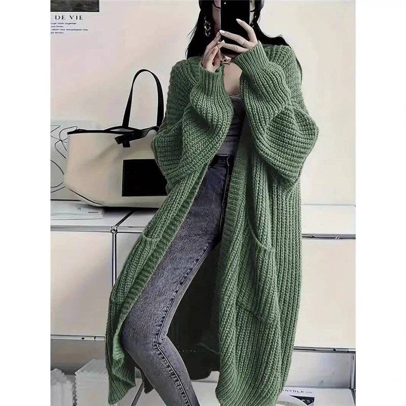 Plush Looks - Wholesale Cardigan - Women's - Thick Mid-Length Loose Knit Sweater Coat9