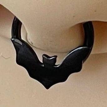 Black Bat Septum Piercing (16G | 8mm or 10mm | Surgical Steel | Black, Gold or Silver) for wholesale by Elara Body Jewelry