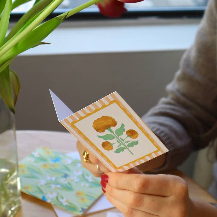 Ula Bloom - Wholesale Everyday Greeting Card - Mini Marigold Block Print Card