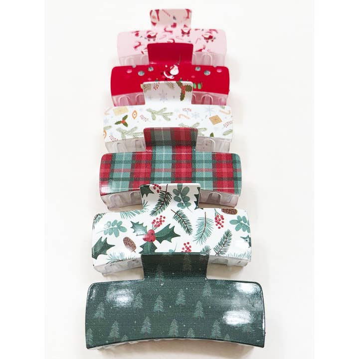 MIX COLOR Christmas Vintage Design Rectangle Hair Claw for wholesale on Faire5