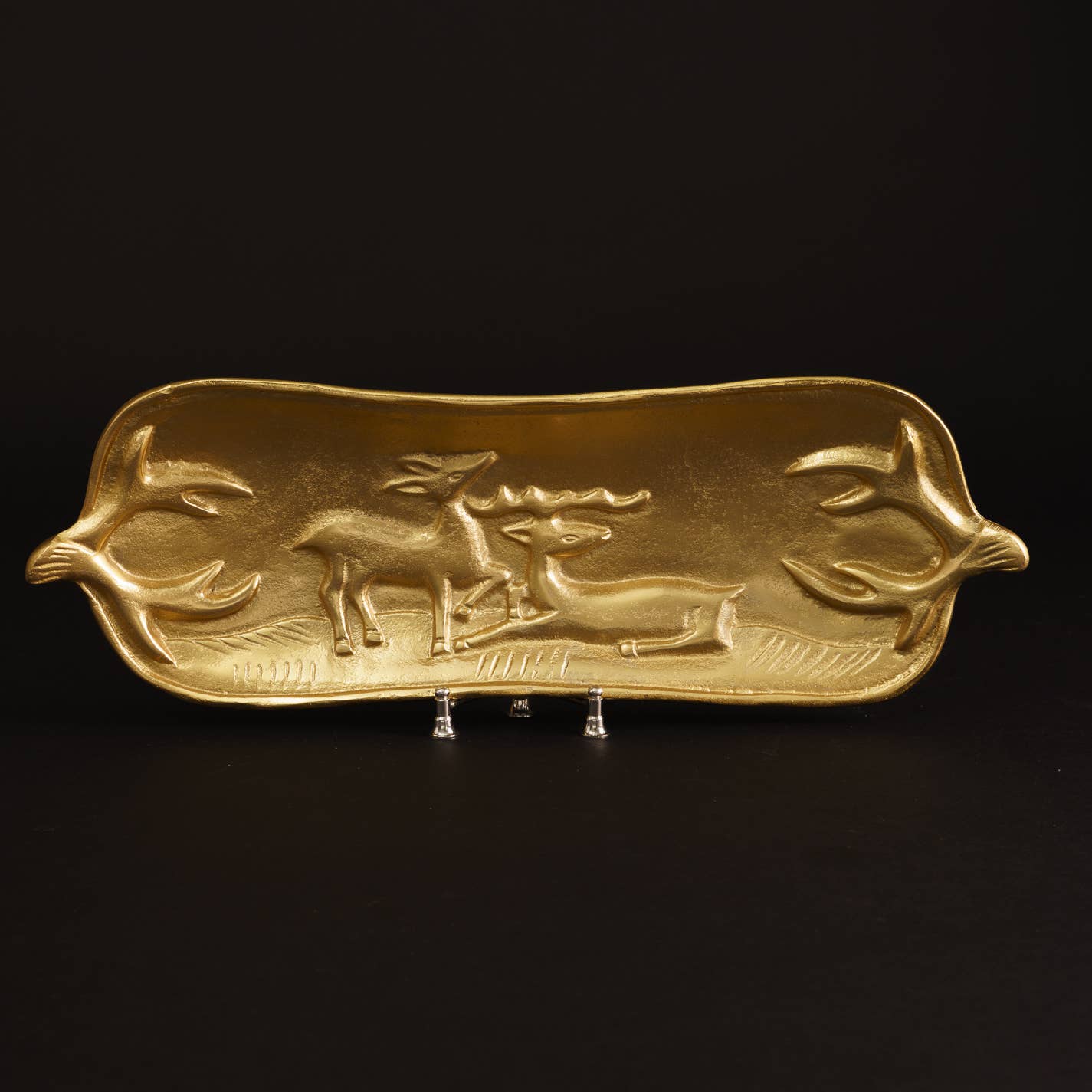 India Handicrafts Inc - Wholesale Decorative Tray - Gold Textured Deer Tray3