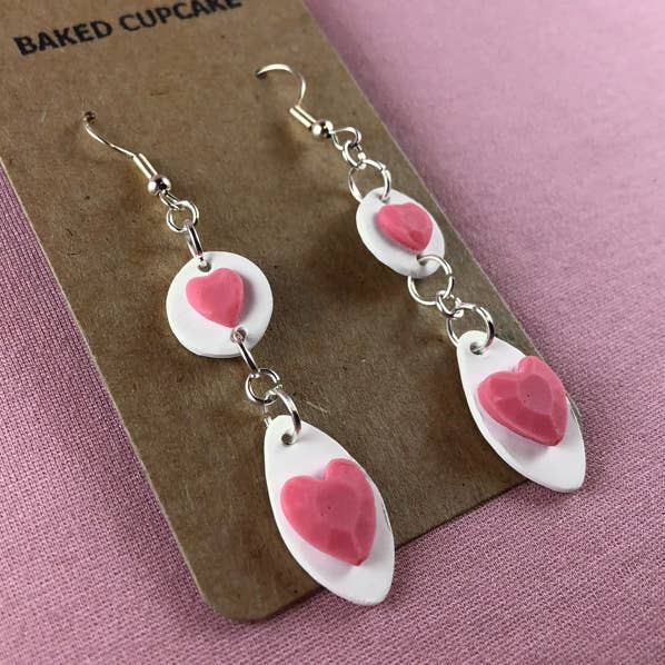 White Pink Heart Marquise Earrings for wholesale by Baked Cupcake