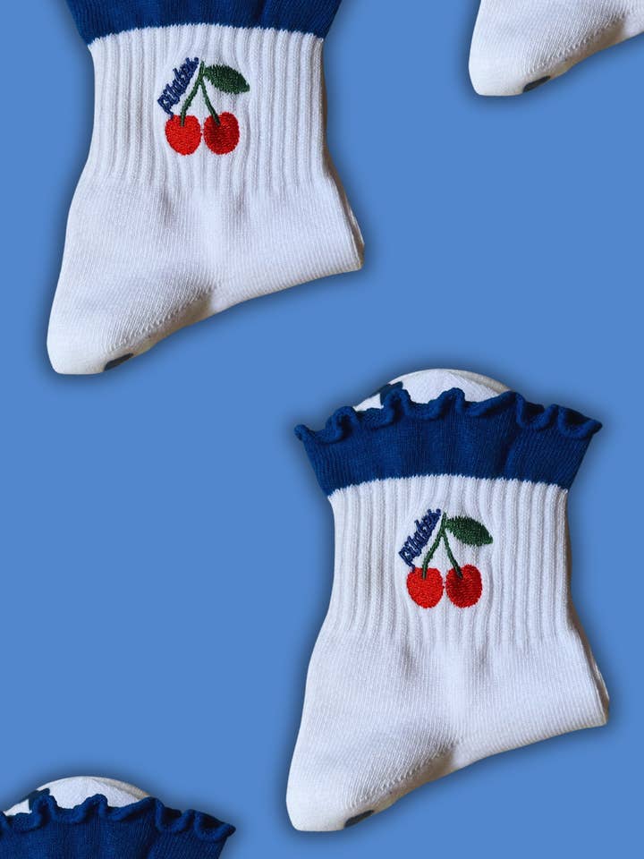 MollyGraceGripSocks - Wholesale Socks - Women's - "Dark blue "Pilates" cherry grip sock"