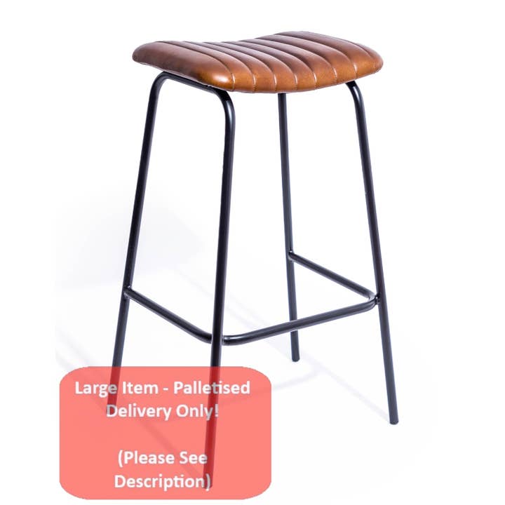 Industrial Ribbed Leather & Iron Classic Bar Stool for wholesale by McGowan & Rutherford Ltd