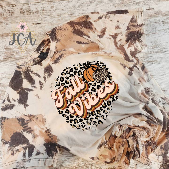 Fall Vibes Shirt, Cowhide Bleached Shirt for wholesale by Jocelyn's Comfy Apparel