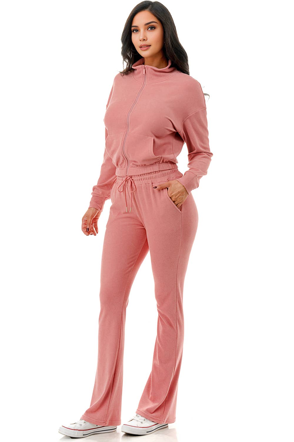 Color 5 – wholesale Träningskläder – Dam – Enfärgad kort jacka med utsvängda byxor aktivt klädset för vardagsbruk10