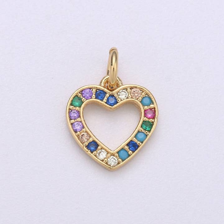 Colgante de Corazón de Oro Relleno de 14k Micro Pavé Amor, Colgantes de Cubic Rainbow, Colgante Colorido de CZ Oro, Suministro de Joyería Minimalista Delicada C-556 para venta al por mayor de Aim Eternal