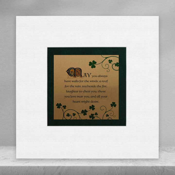 "May you always have walls" Irish Blessing Gold Metal Plate for wholesale by Aran Art Studio
