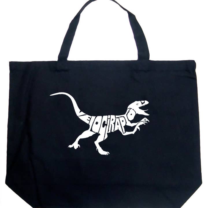 LA Pop Art Word Art Tote Bag - Velociraptor for wholesale by LA Pop Art