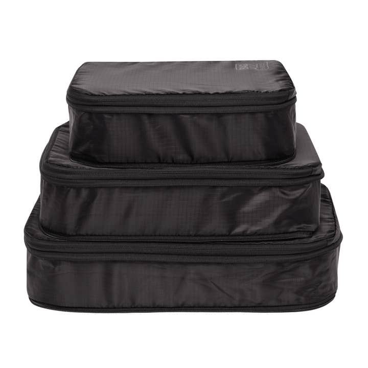 Re-cycled and Reinforced Nylon Compression Packing Cubes, 3-pack Black for wholesale by Bag-All