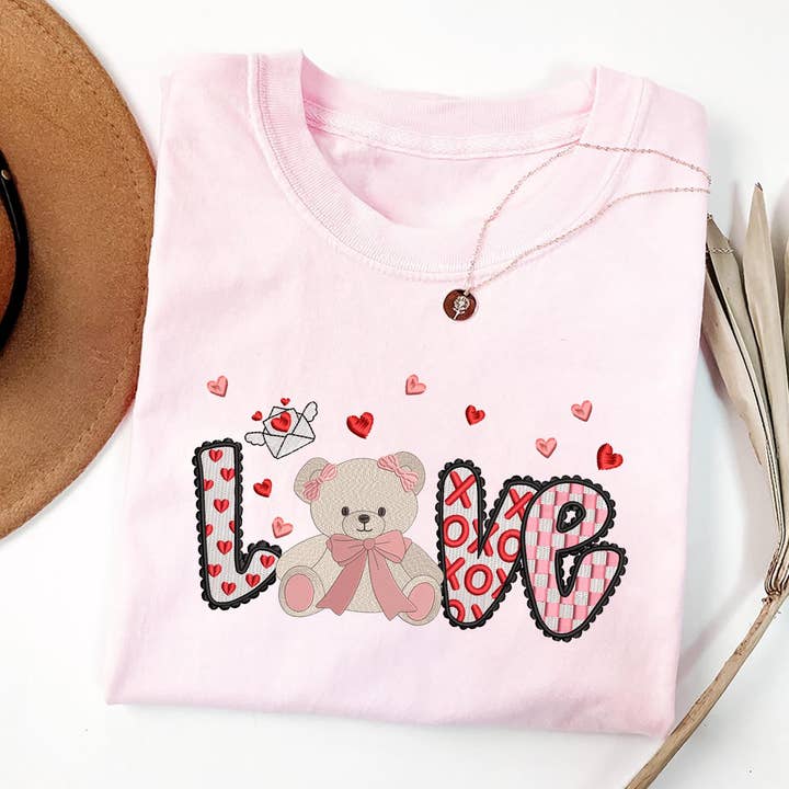 Love Bear Embroidery Shirt, Valentines Embroidery Sweatshirt for wholesale by ClevorFit