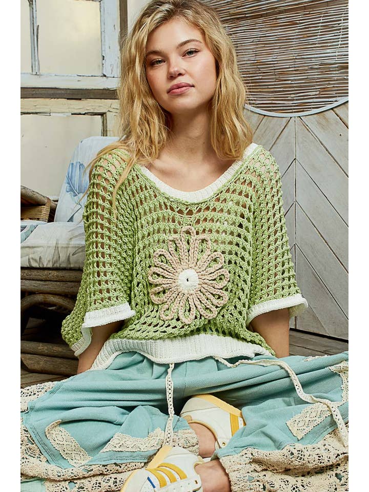 Pol Clothing - Wholesale Knit Top - Women's - Round neck sleeveless floral thin sweater top SALE