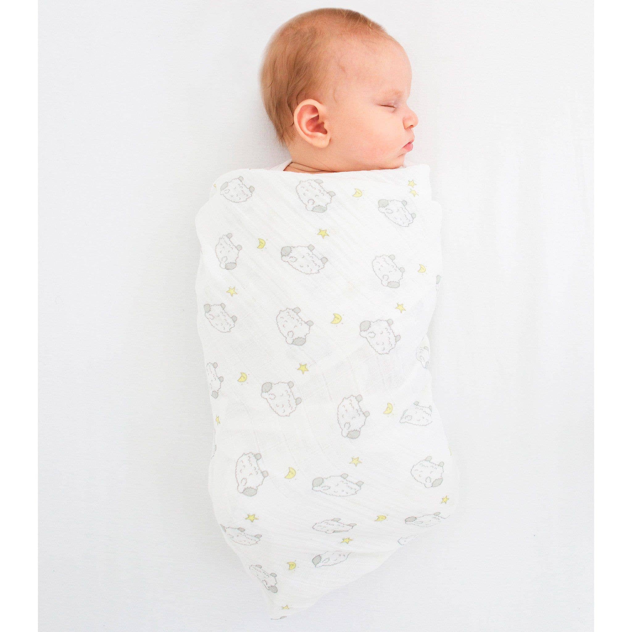 SwaddleDesigns - Wholesale Swaddle – Baby - Little Lambs & Stars Muslin Swaddle Blanket, Premium Cotton2