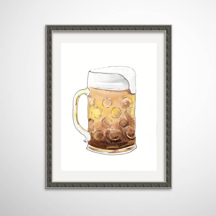 Beer Stein - Pen and Watercolor Archival Art Print for wholesale by Alyssa Whetstone Art