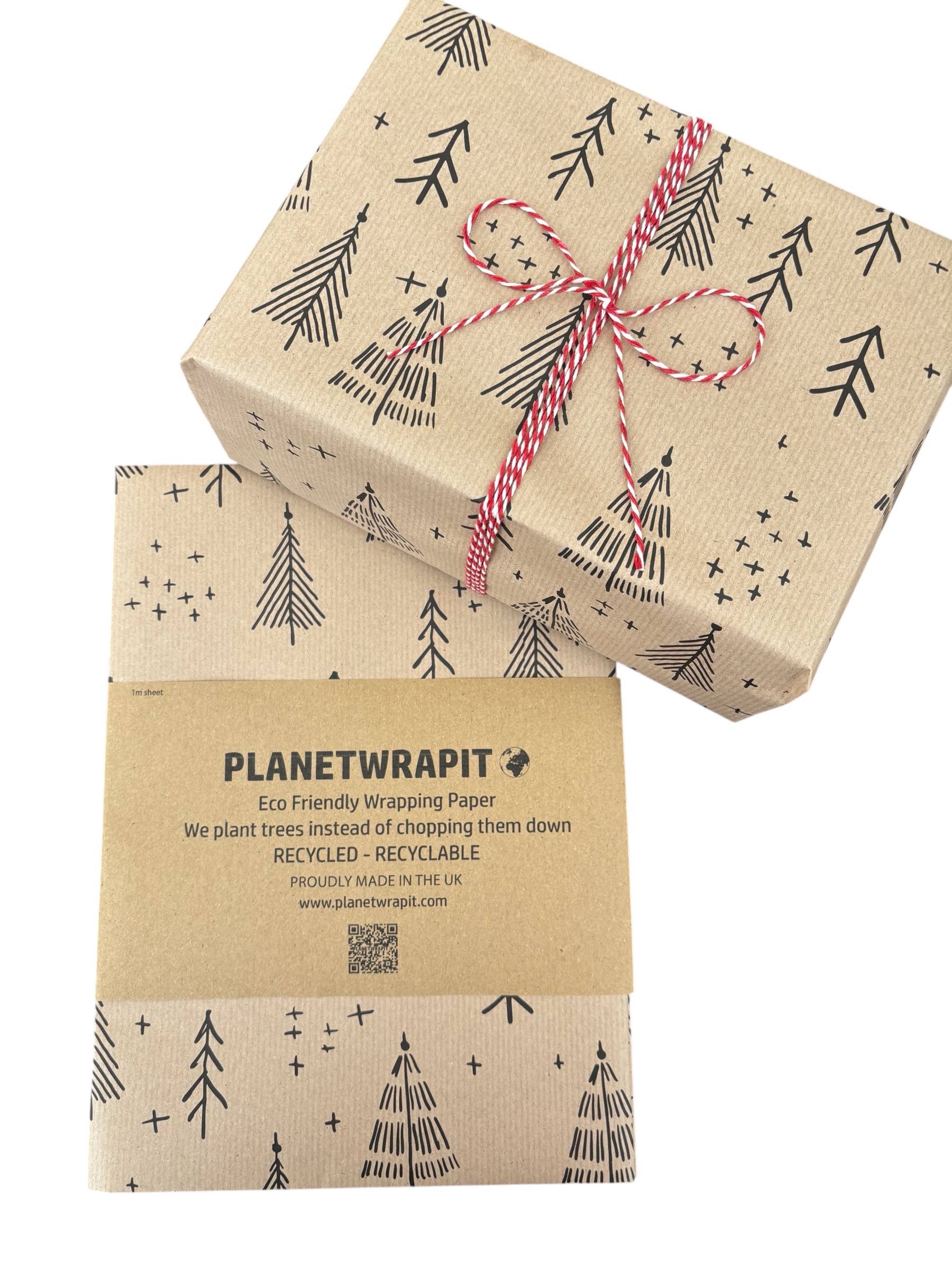 PlanetWrapIt - Wholesale Wrapping Paper Roll - Black Christmas Trees Recycled Kraft Gift Wrapping Paper 10