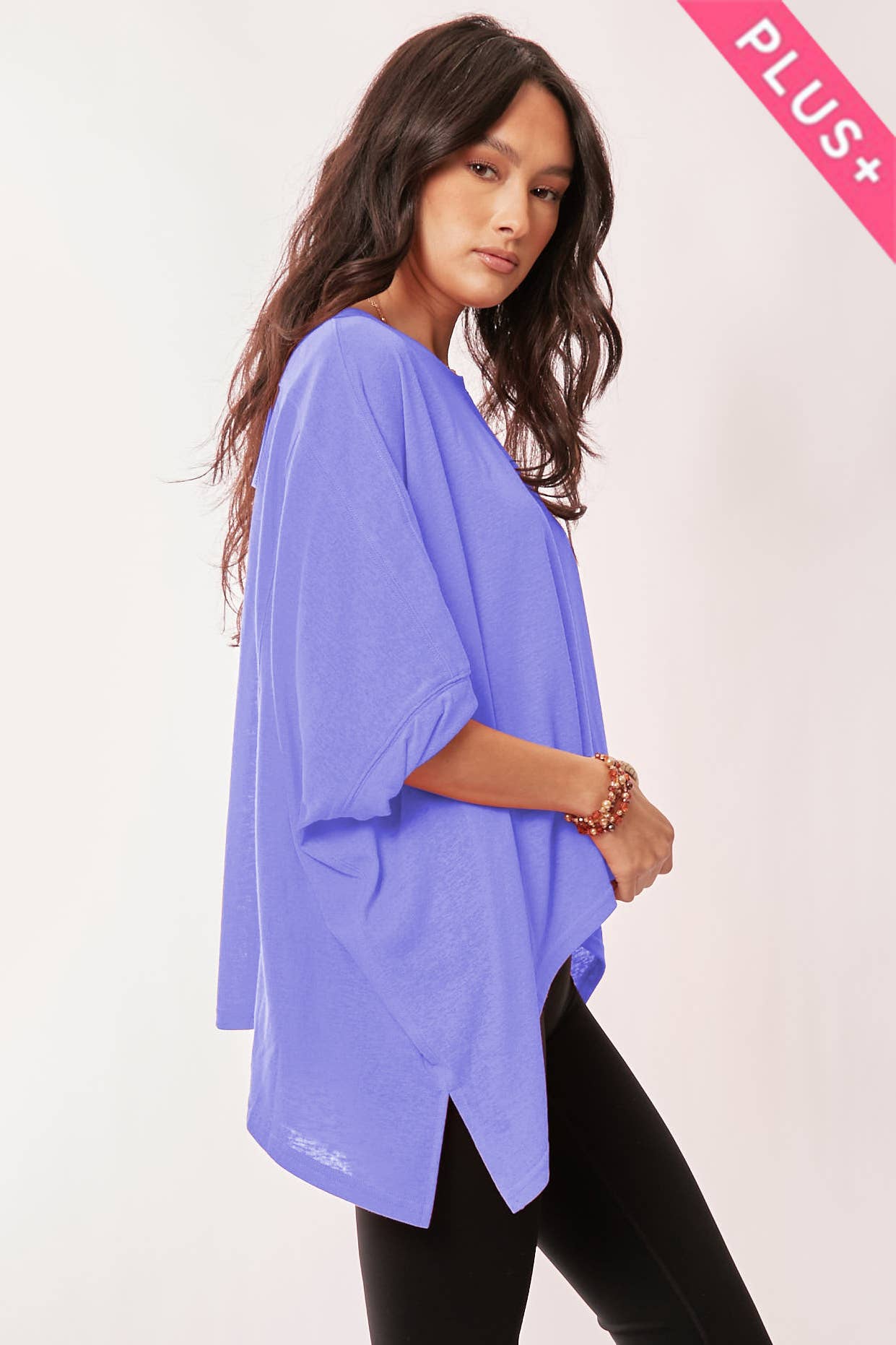 Davi & Dani - Wholesale Lounge Top - Women's - PLUS DROP SHOULDERS BATWING SLEEVE SIDE SLIT TOP12