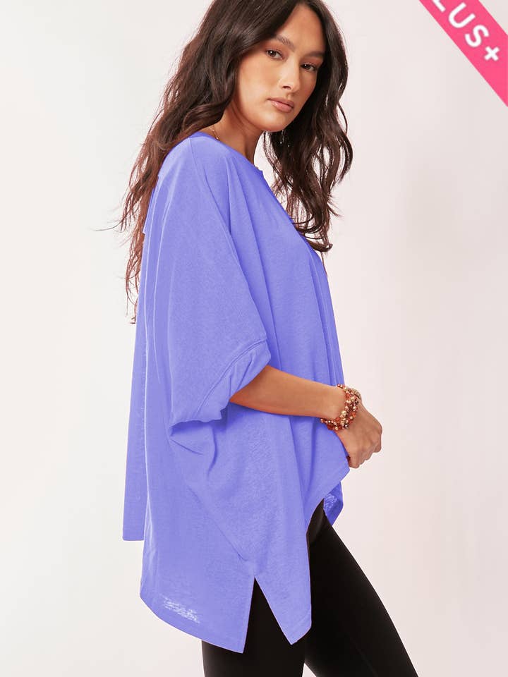 Davi & Dani - Wholesale Lounge Top - Women's - PLUS DROP SHOULDERS BATWING SLEEVE SIDE SLIT TOP12
