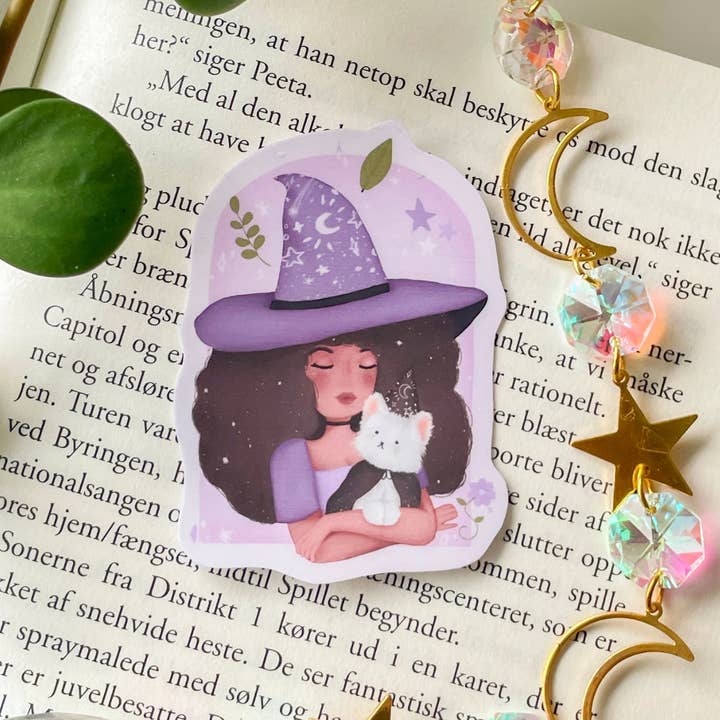 Cute witch cat owner Sticker | Waterproof Vinyl glossy for wholesale by Jino's Art
