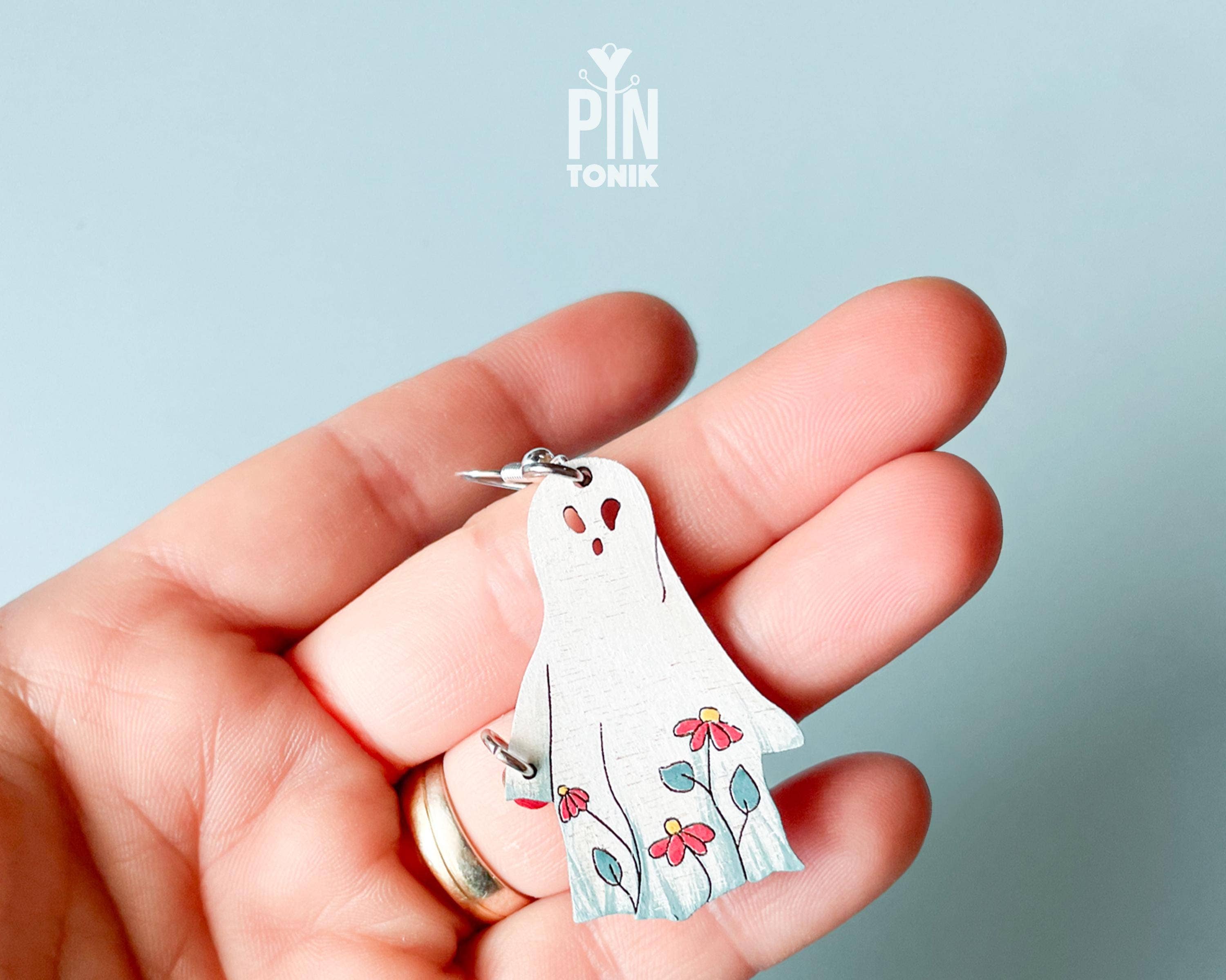 PinTonik - Vente Boucles d'oreilles pendantes - Boucles d'oreilles fantôme d'Halloween et citrouille-lanterne3