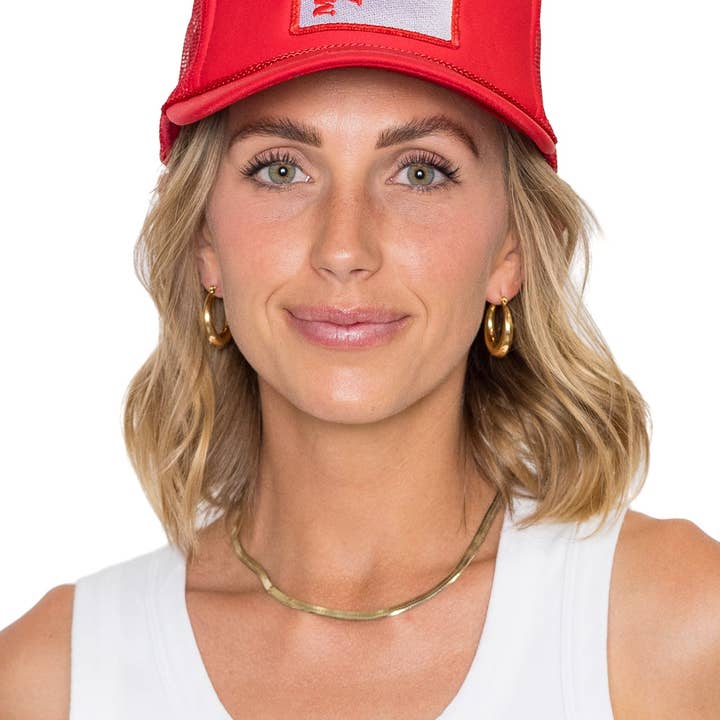 Mucho Amor Trucker Hat in Red for wholesale on Faire2