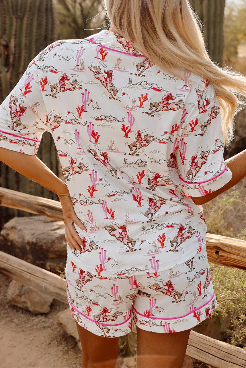 Blanco Conjunto de pijama de camiseta y pantalones cortos de vaquera de venta al por mayor en Faire1