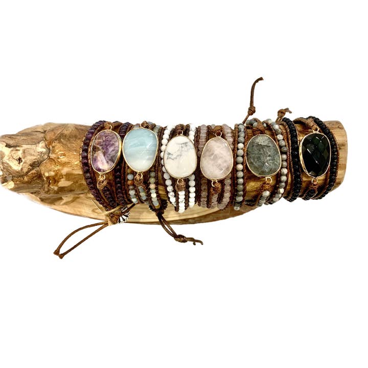 Atisha Spiritual Shop - Wholesale Beaded bracelet - ŚAKTI ~ PURE ENERGY ROSE QUARTZ~ triple round wrap-around bracelet in natural stones ~5