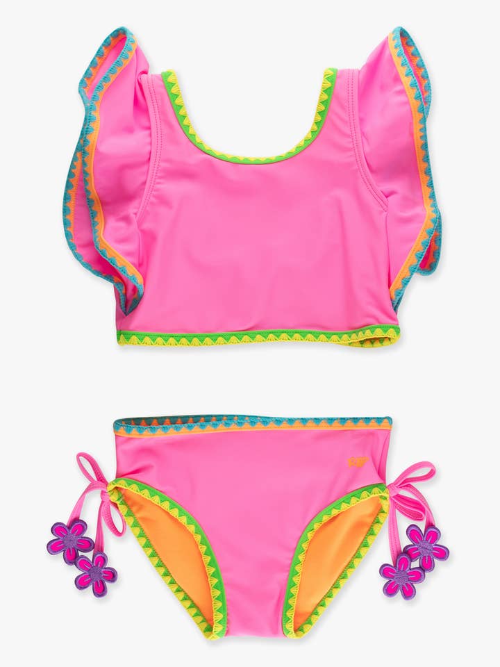 Girls Neon Pink Crochet Detail Butterfly Tankini 2-Piece Swimsuit
for wholesale by RuffleButts + RuggedButts