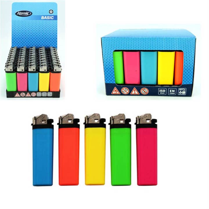 Isqueiro descartável Atomic Stone com 5 cores neon variadas por atacado de TSJJ