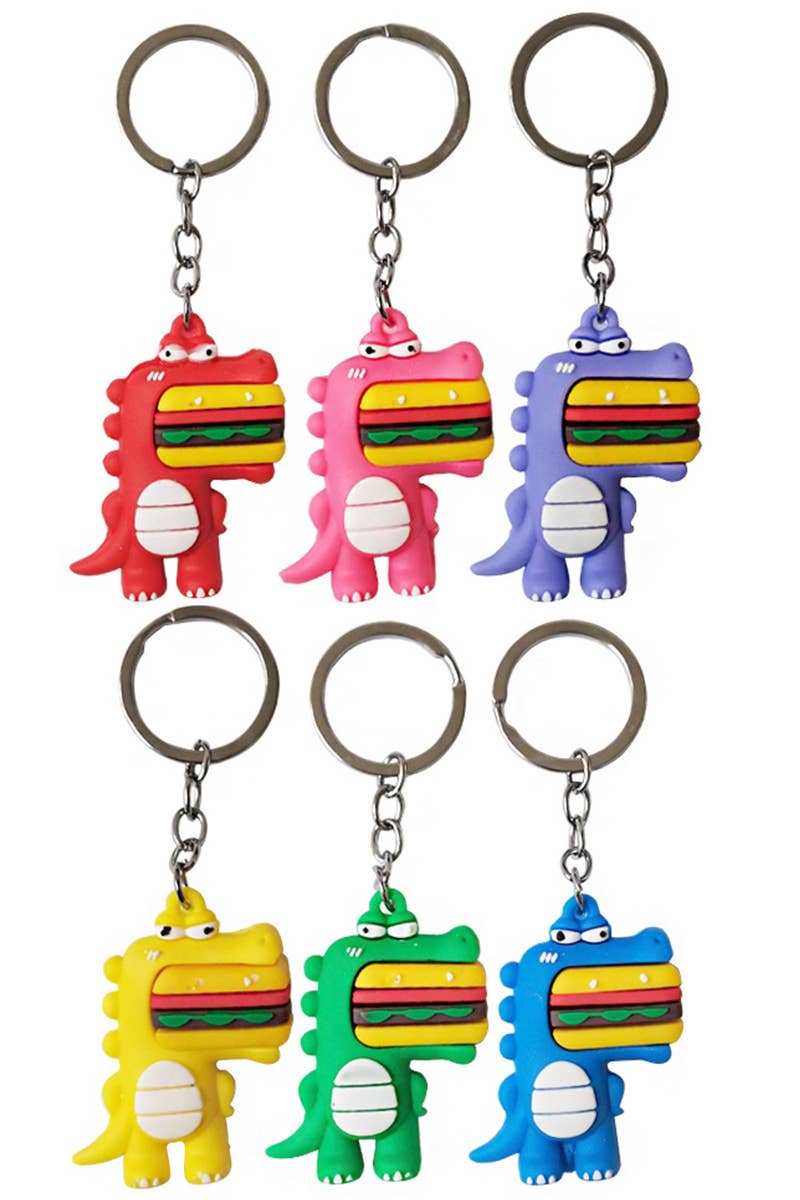 Cap Zone – Großhandel Schlüsselanhänger – Unisex – Dinosaur Biting Burger 3D Silikon-Schlüsselanhänger0