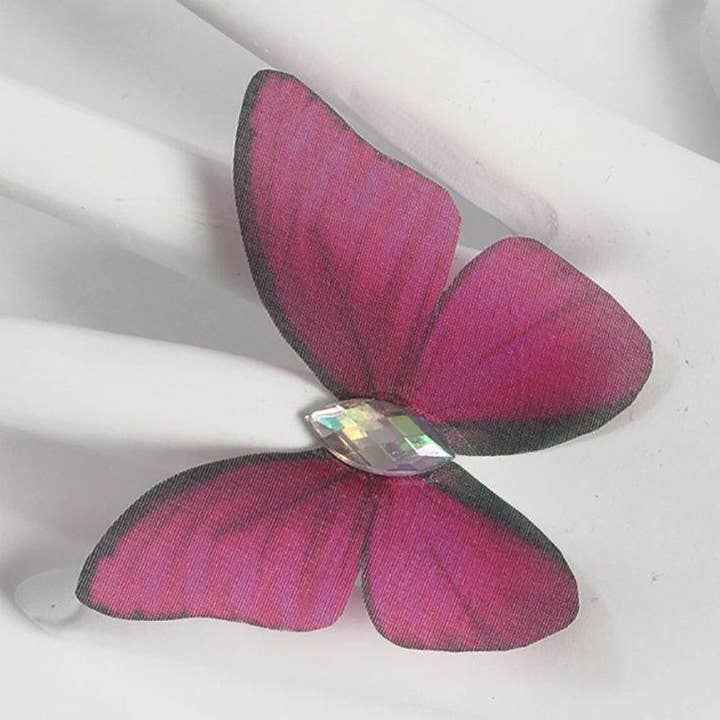 Bague ajustable papillon en soie rose fuchsia pour la vente par Fashion Butterflies