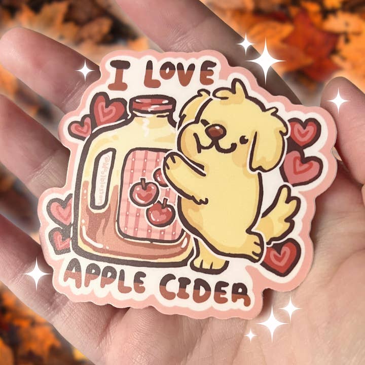 I Love Apple Cider! Puppy ~ Sticker for wholesale by Woolblossom