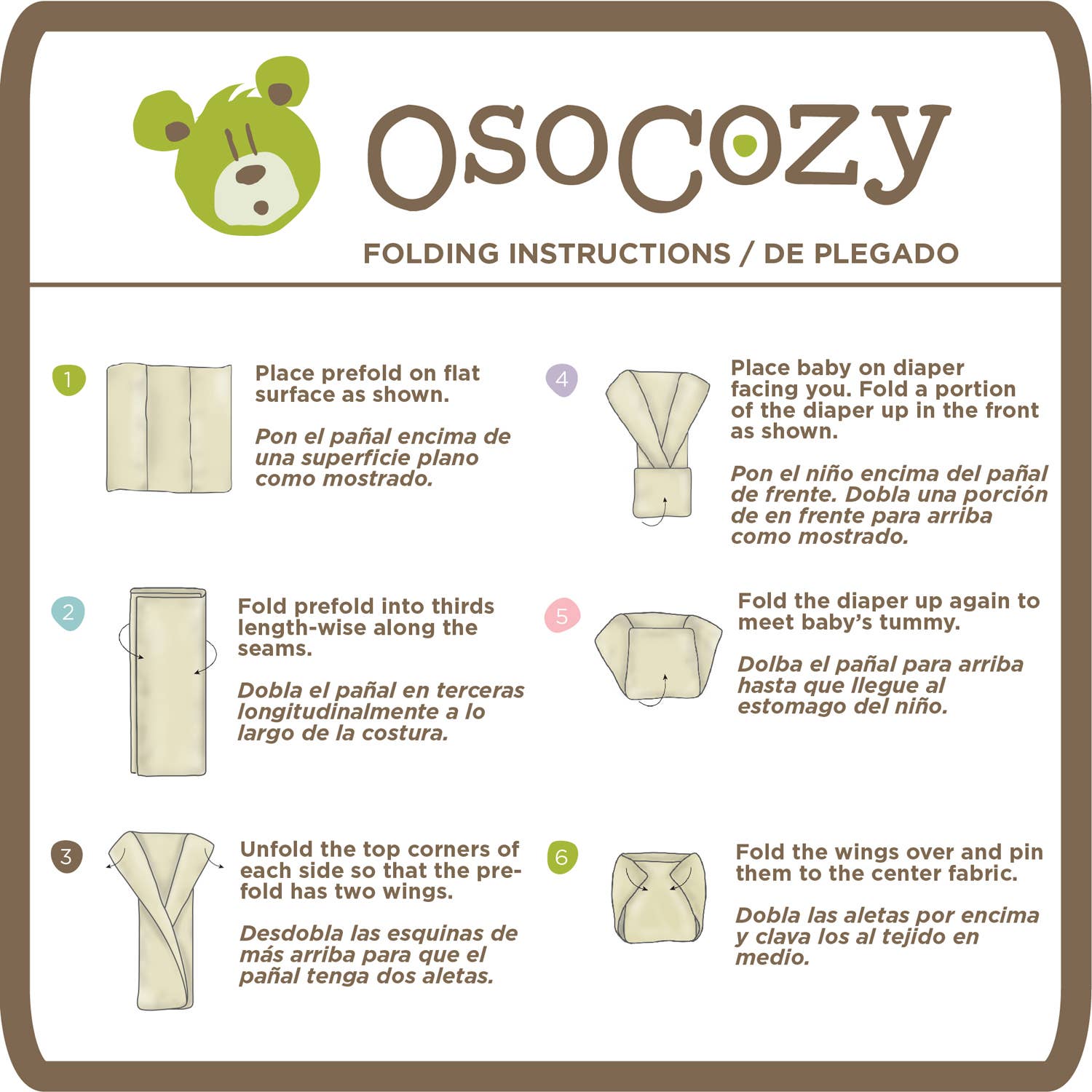 OsoCozy - Vente Couches en tissu – bébé - Couches lavables de taille traditionnelle OsoCozy Prefolds - 6 paquets6