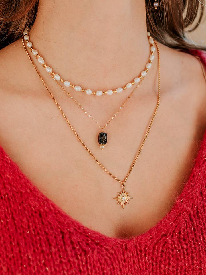 Suzie necklace - midnight blue sunstone for wholesale by SIKA BIJOUX