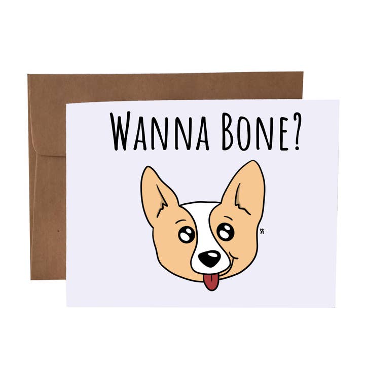 Wanna Bone Naughty Dog Pun Greeting Card for wholesale by SKP ink