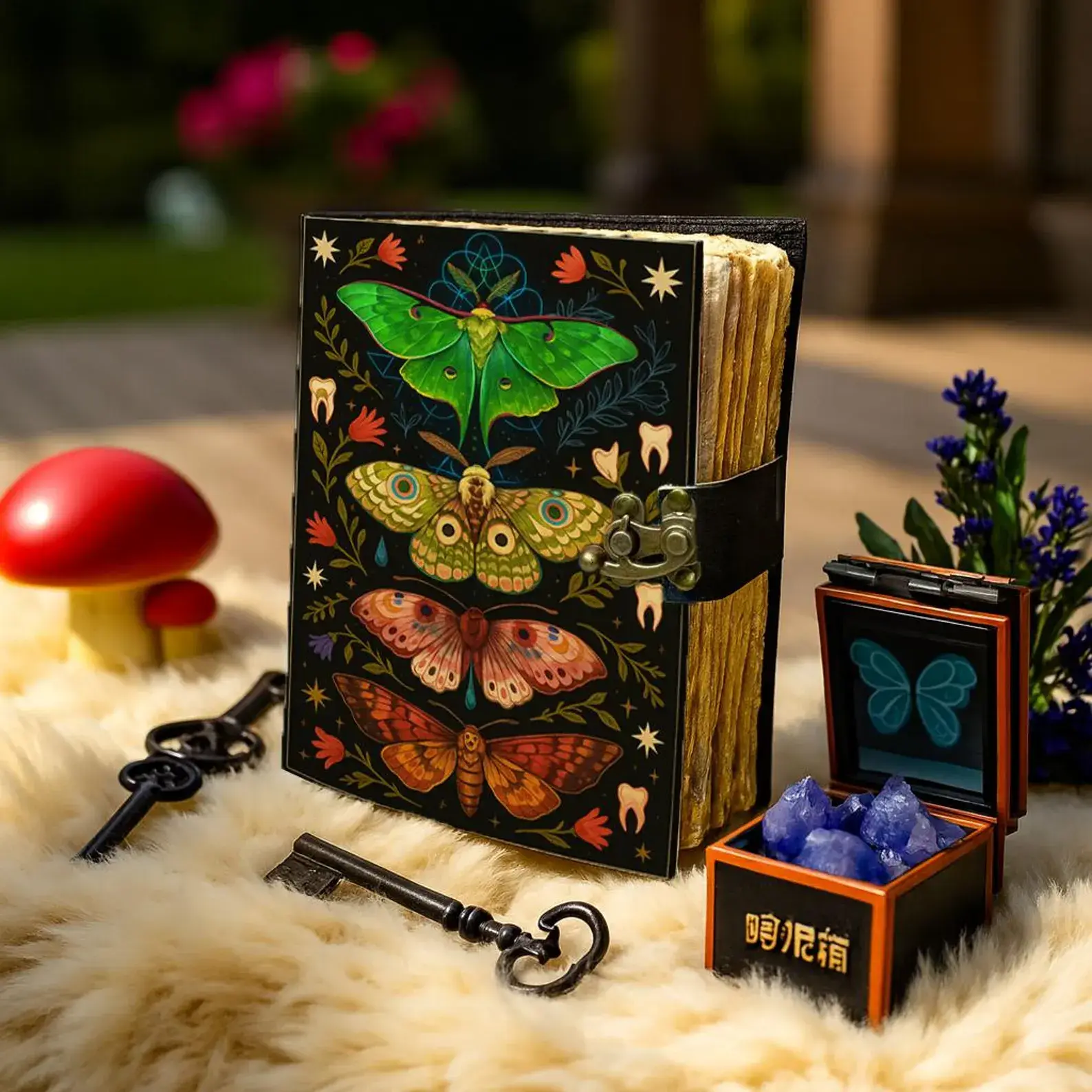 MNM HANDICRAFTS - Wholesale Journal/Diary - Handmade Leather Journal with Lock  Colorful Moth and Floral0