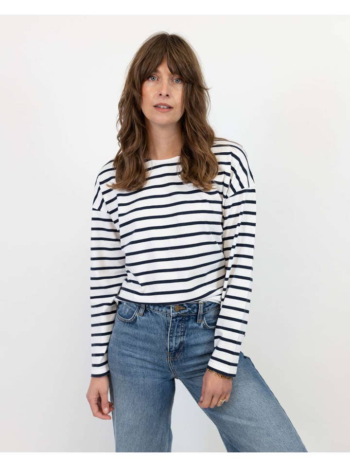 Ivy – wholesale T-shirt – women's – Sam Midweight Organic Cotton Navy Breton T-Shirt4
