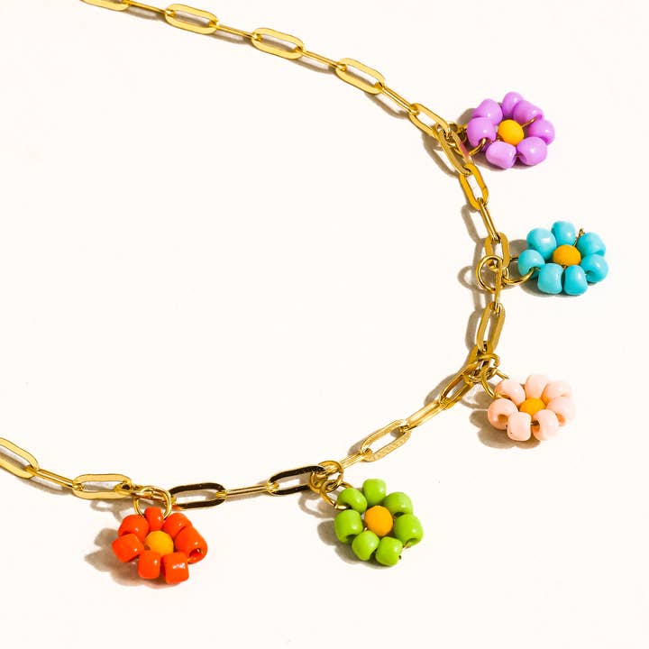 Multi-farvet Linnea 18K Guld Ikke-Anløbende Perlebesat Margueritkæde Halskæde for engroshandel på Faire0