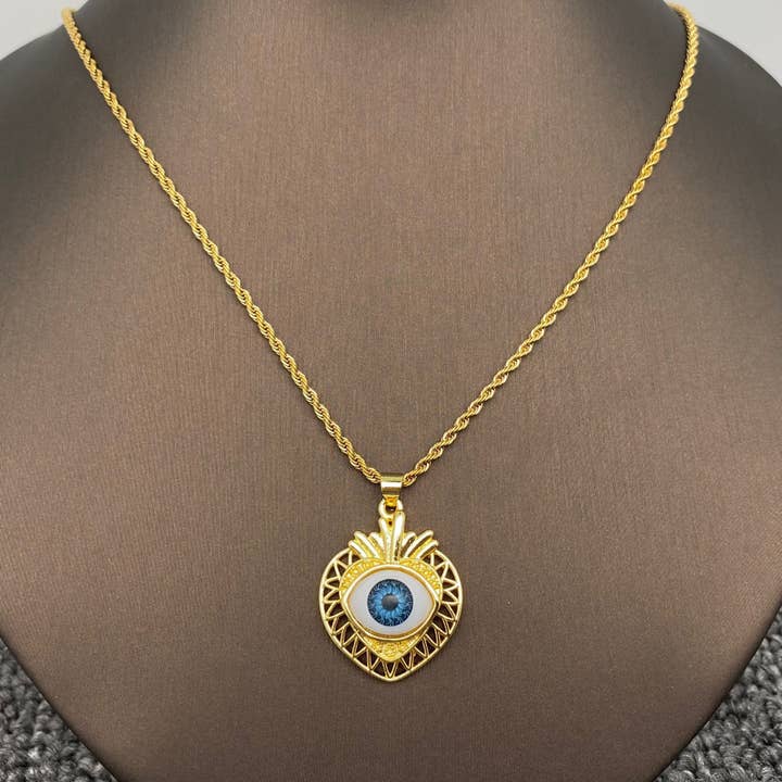 Mio Queena - Wholesale Pendant/Charm Necklace - Multi Style Evil Eyes Gold Plated S.Steel Necklace - FGS