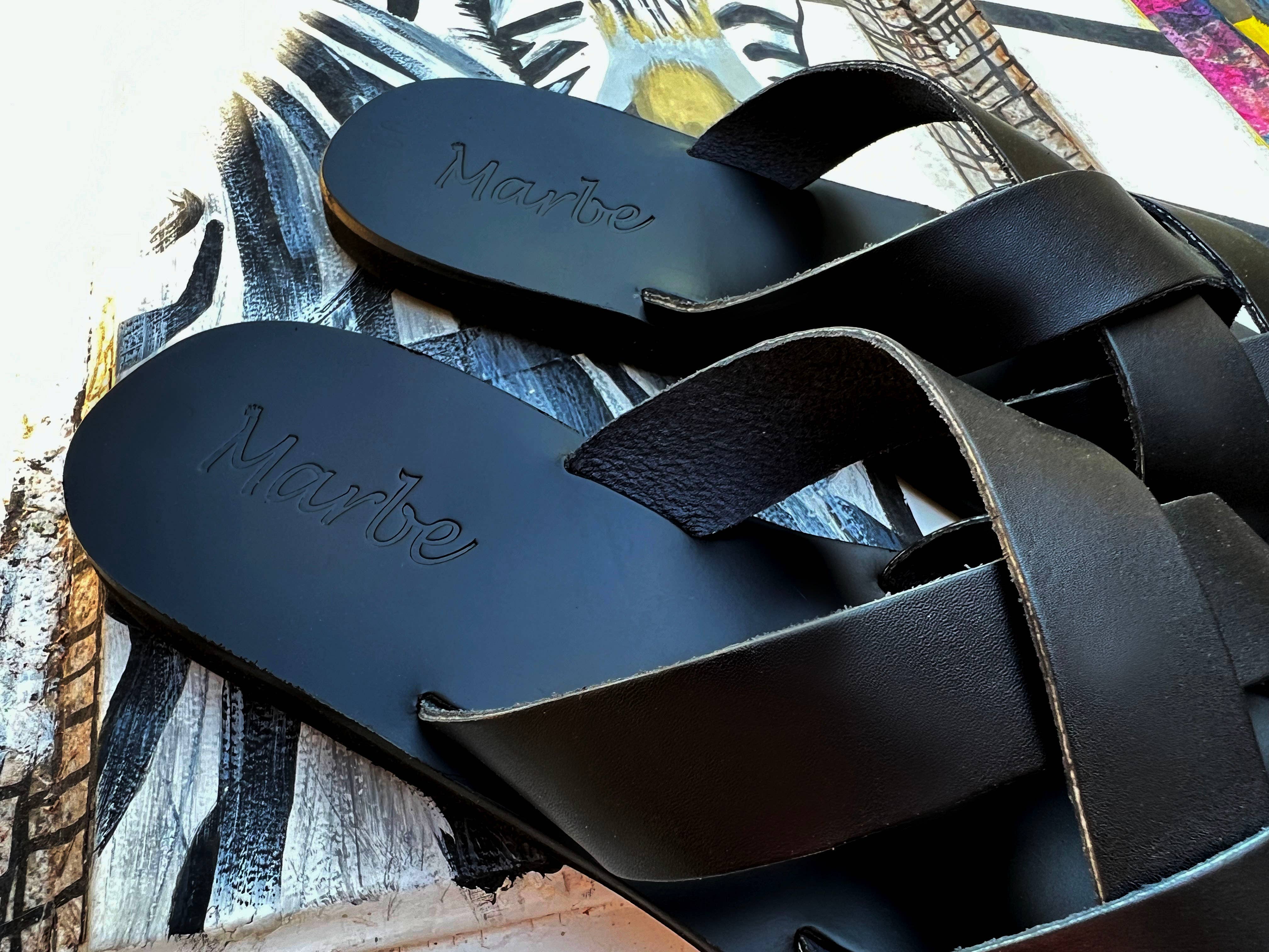 Marbe Sandals - Wholesale Sandals - Women's - Black peep toe leather sandal:Zenia1