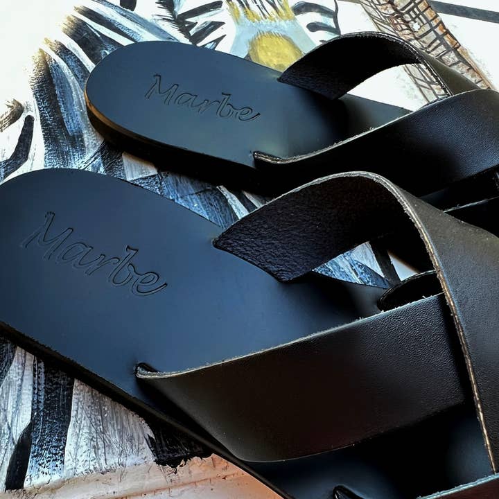 Marbe Sandals - Wholesale Sandals - Women's - Black peep toe leather sandal:Zenia1