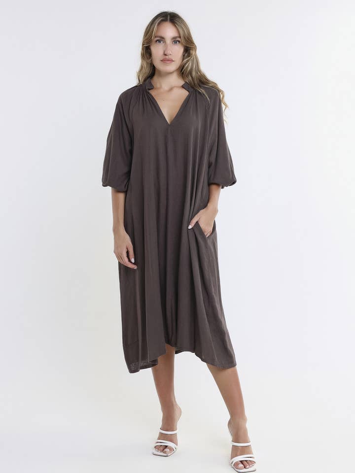 TINA Stephens Italy/Tees By Tina - Vendita all'ingrosso Vestito - Donna - Abito in Lino con Maniche a Palloncino Katrina (DLS103)