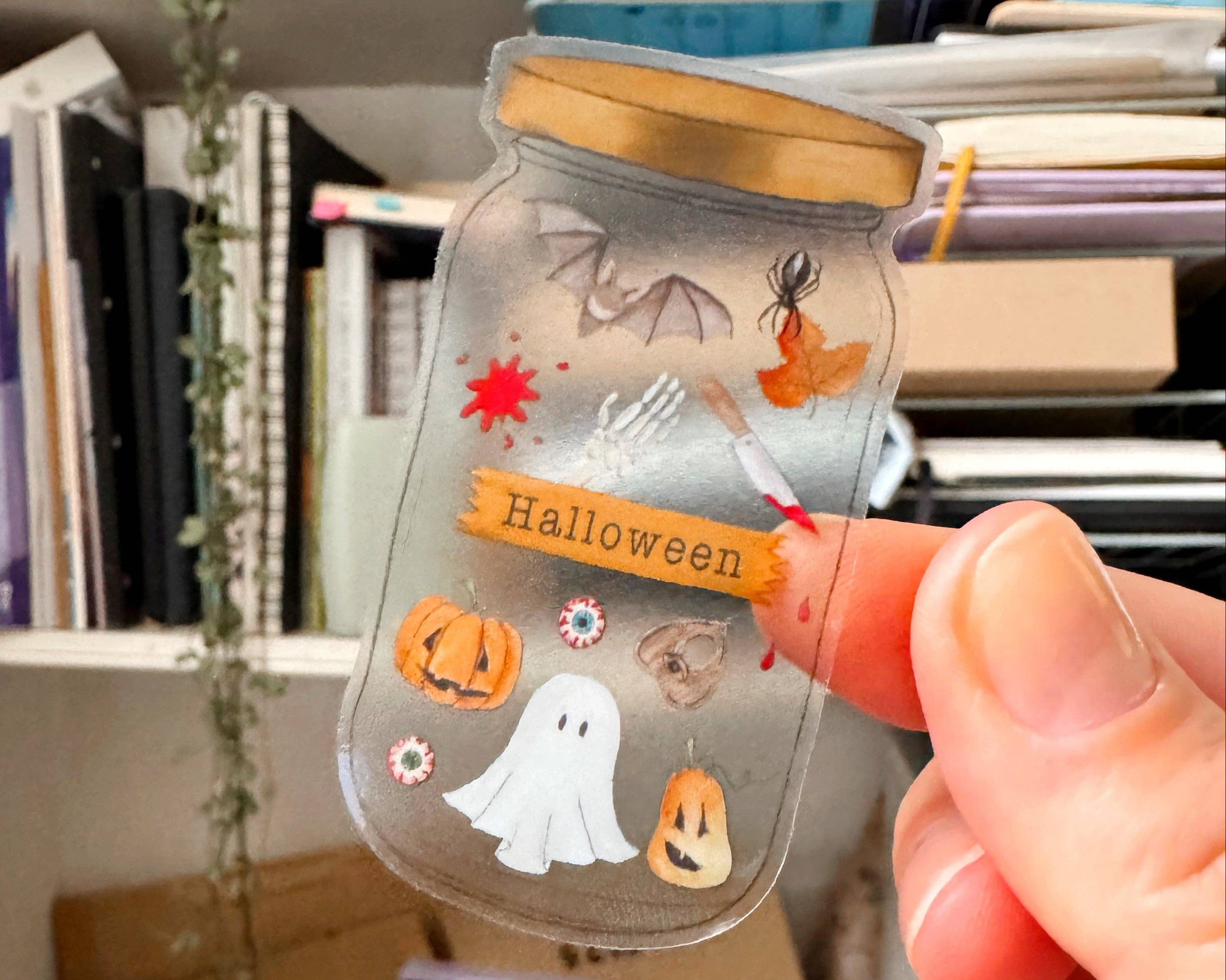The Curious Cactus - Wholesale Sticker - Jar of Halloween Clear Sticker1