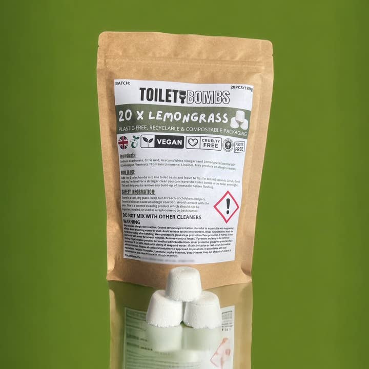 Lemongrass Toilet Refresher Bombs - 20 Per Pack for wholesale by Eco Earth Market