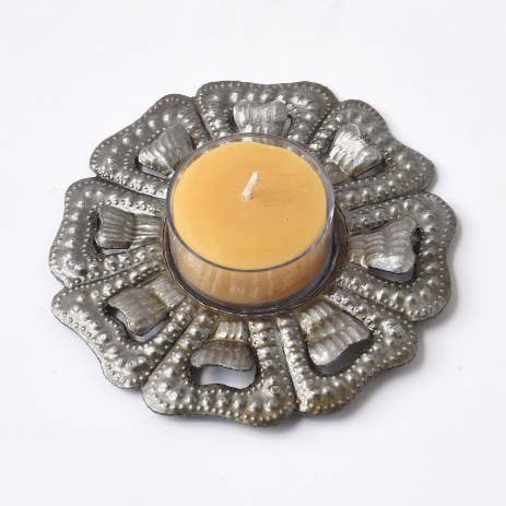 Plato de candelitas de metal con forma de flor de hibisco para venta al por mayor de Dandarah