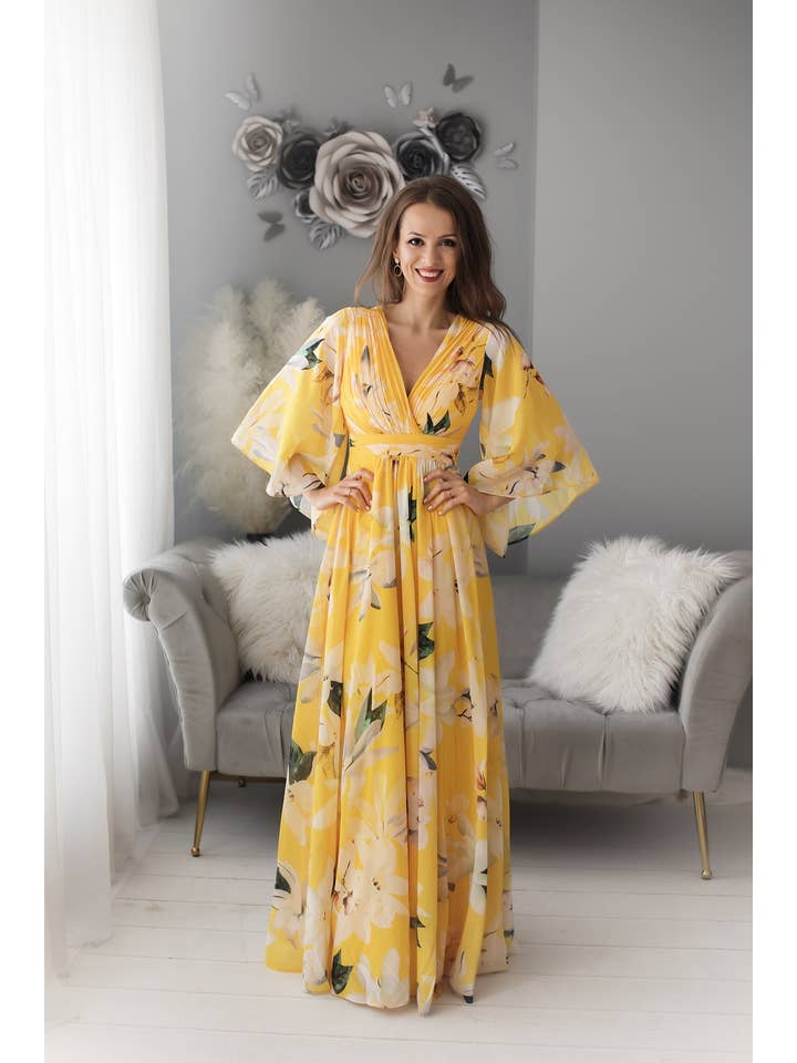 Eva & Lola - Epsilonn - Wholesale Dress - Women's - Long floral dress with ruffle sleeves - R14231