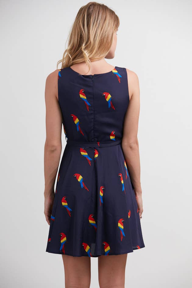 SM WARDROBE - Wholesale Dress - Women's - PARROT PRINT NAVY DRESS1