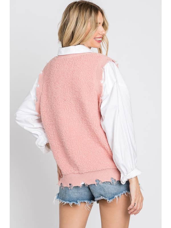 GeeGee Clothing - Wholesale Sweater Vest - Women's - Plus Distressed Hemline Detail Vest: SW1404PL