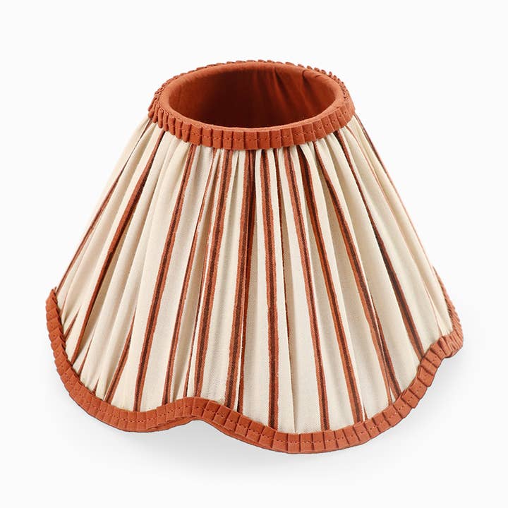 SCALLOPED PLEATED LAMPSHADE - BRICK RED SHADOW STRIPE for wholesale by Craft Boat