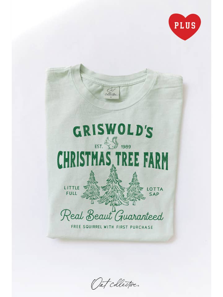 OAT COLLECTIVE - Wholesale Screen Printed T-Shirt - Women's - GRISWOLD'S CHRISTMAS TREE FARM Plus Mineral Graphic Top